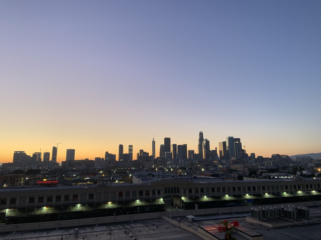 Downtown LA skyline at dusk