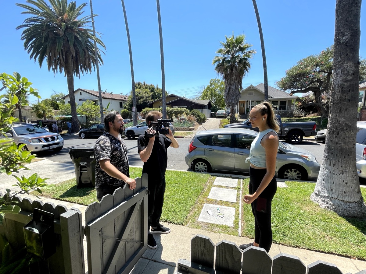 Filming an interview on an LA street