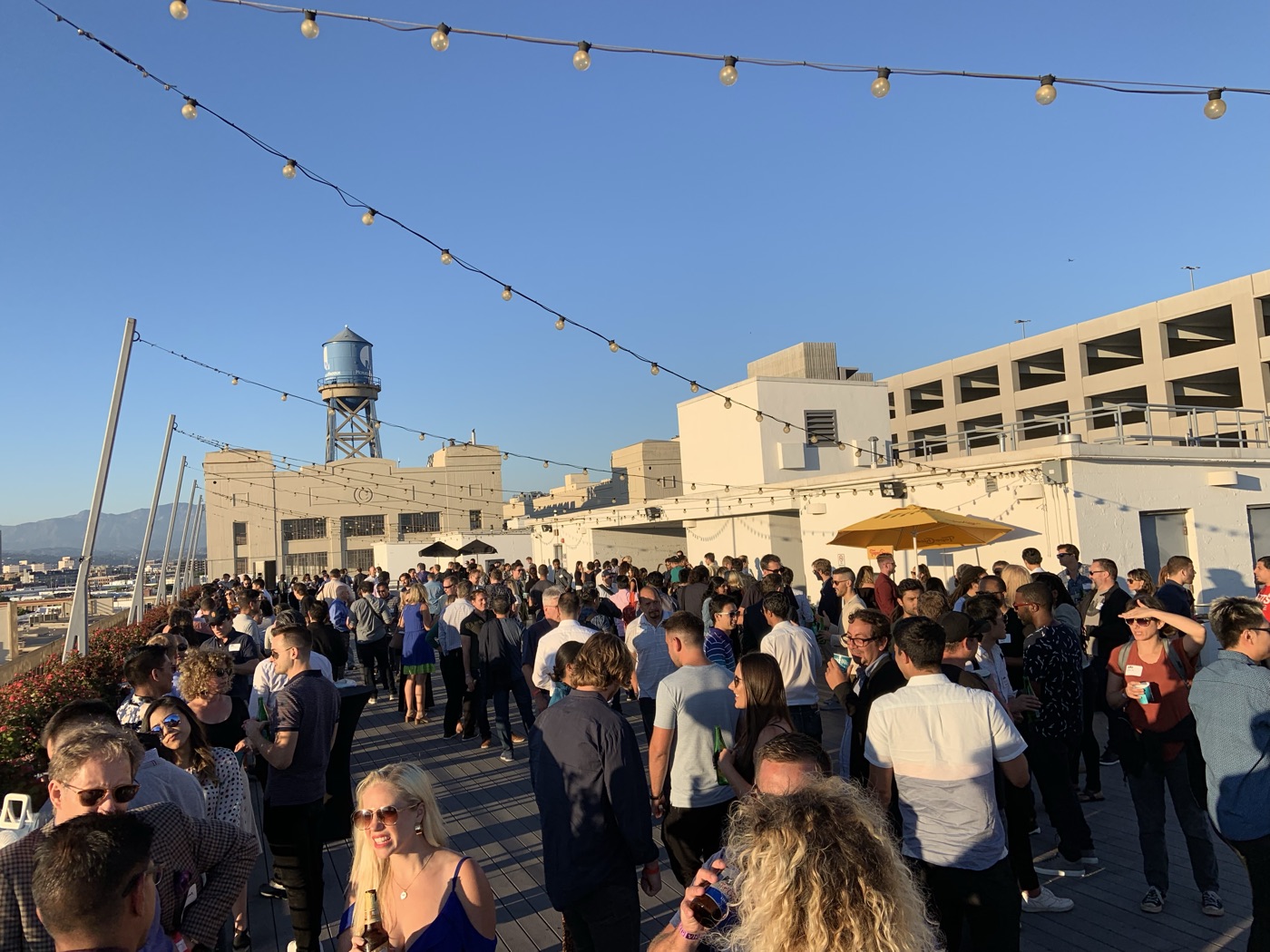 Rooftop party at sunset
